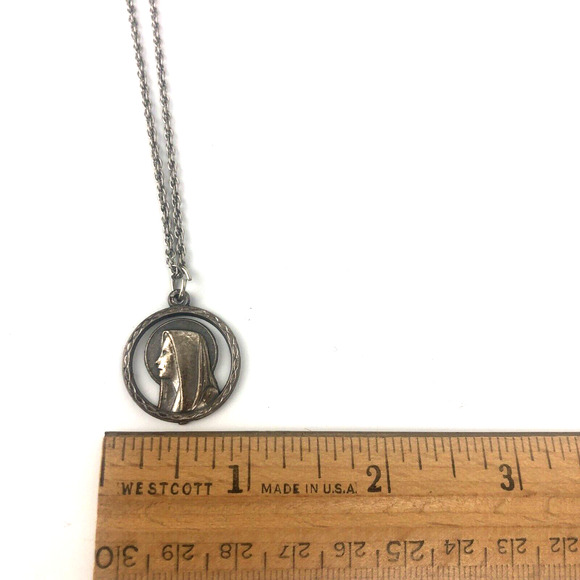 St Mary Religious Pendant Double Sided Silver Made Italy Vintage Catholic Charm - Picture 4 of 10